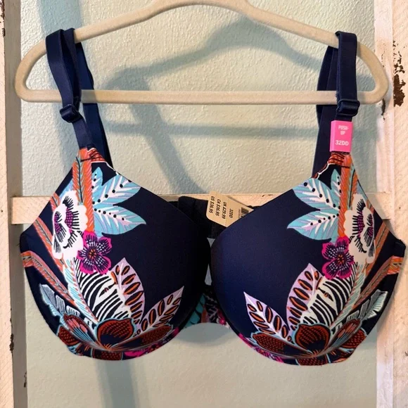 NWT Pink By Victoria's Secret Wear Everywhere Bra Push Up 32DD Tropical Botanic - Picture 1 of 8